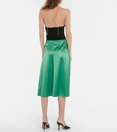 Shop Nanushka Zoya Mid-rise Satin Midi Skirt In Green
