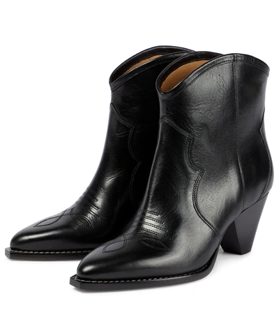 Isabel Marant Darizo Texan Ankle Boots In Black Leather In Black