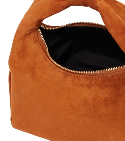 Shop Khaite Beatrice Small Suede Shoulder Bag In Caramel