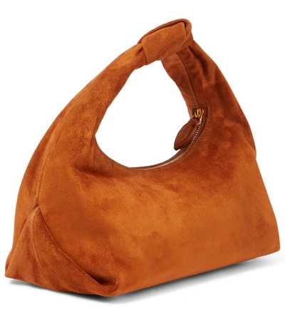 Shop Khaite Beatrice Small Suede Shoulder Bag In Caramel