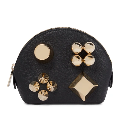 Shop Christian Louboutin Carasky Studded Leather Pouch In Black/gold