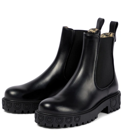 Shop Ferragamo Varsi Leather Chelsea Ankle Boots In Nero