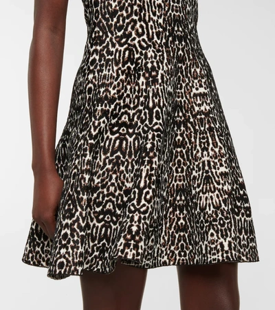 Shop Alaïa Leopard-print Jacquard Minidress In Noir/ivoire