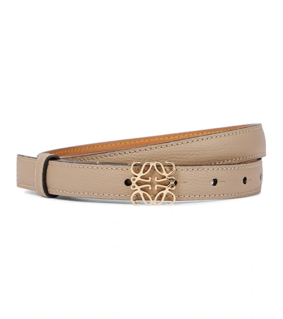 Shop Loewe Anagram Leather Belt In Sand/gold