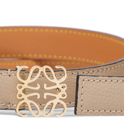 Shop Loewe Anagram Leather Belt In Sand/gold