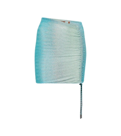 Shop Missoni Zig-zag Knit Drawstring Miniskirt In Turquoise-pale Watergreen