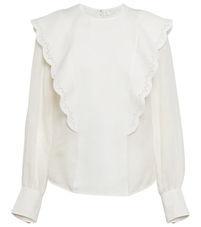 Shop Chloé Broderie Anglaise Linen Blouse In White