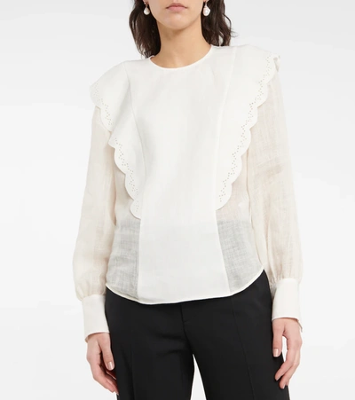 Shop Chloé Broderie Anglaise Linen Blouse In White