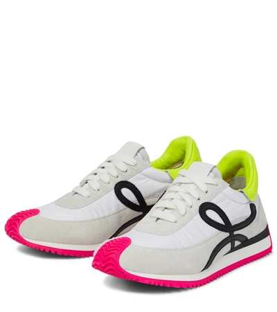 Shop Loewe Flow Runner Suede Sneakers In Soft White/neon