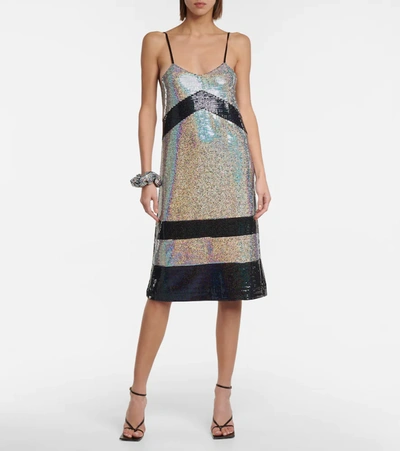 Shop Dodo Bar Or Meril Iridescent Midi Slip Dress In Silver Black