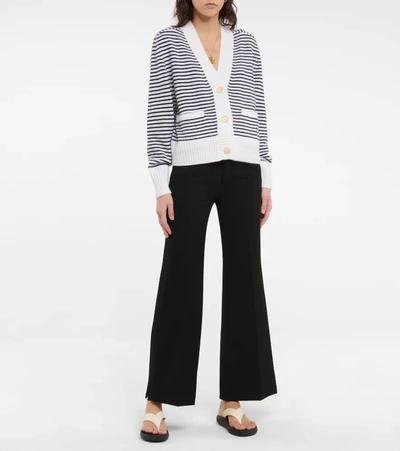 Shop Jardin Des Orangers Striped Wool And Cashmere Cardigan In Navy White