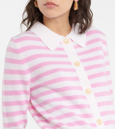 Shop Jardin Des Orangers Striped Wool And Cashmere Cardigan In Pink White