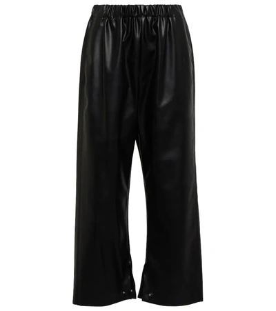 Shop Mm6 Maison Margiela High-rise Faux Leather Wide-leg Pants In Black