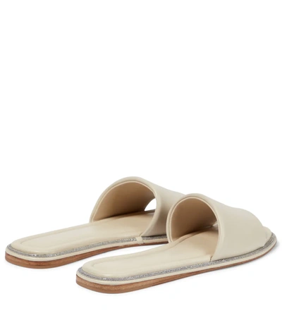 Shop Brunello Cucinelli Embellished Leather Slides In Whipe