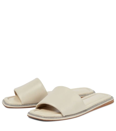 Shop Brunello Cucinelli Embellished Leather Slides In Whipe