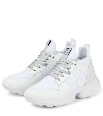 Shop Hogan Interactive Leather-trimmed Sneakers In Bianco