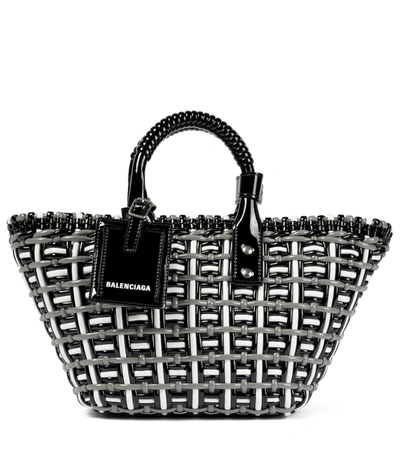 Shop Balenciaga Bistro Basket Xs Faux Leather Tote In Blk Opt Wh & St Gr