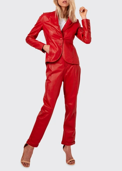 Shop As By Df The Denise Recycled Leather Blazer In Coco Red