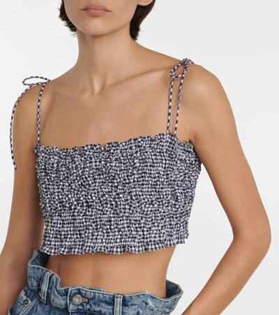Miu Miu Shirred Gingham Cotton Crop Top In Nero