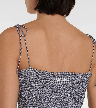 Miu Miu Shirred Gingham Cotton Crop Top In Nero