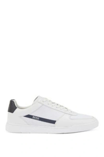 Shop Hugo Boss Low Top Trainers In Leather And Mesh In White