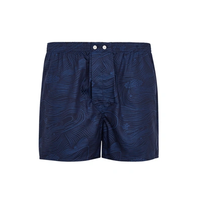 Shop Derek Rose Paris 22 Blue Printed Cotton Boxer Shorts