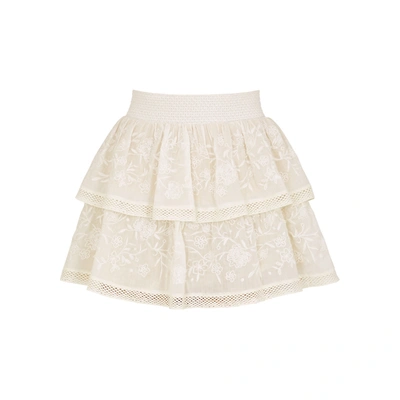 Shop Alice And Olivia Jojo Off-white Ruffled Cotton Mini Skirt In Cream