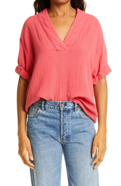 Shop Xirena Avery Cotton Gauze Top In Rose Coral