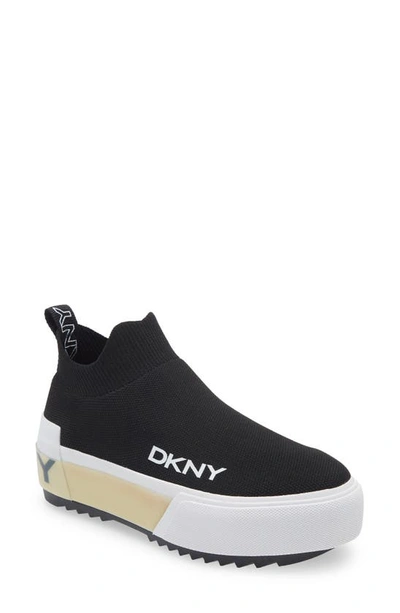 Shop Dkny Viven Slip-on Knit Platform Sneaker In Black/ White