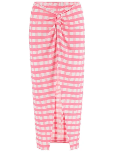 Shop Jacquemus Plaid Pattern High Waist Skirt In Pink