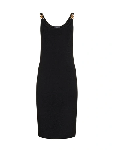 Shop Versace Sleeveless Knitted Dress In Black