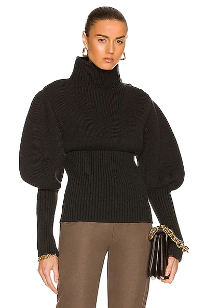 Bottega Veneta Wool Exaggerated Sleeves Sweater In Dark Green