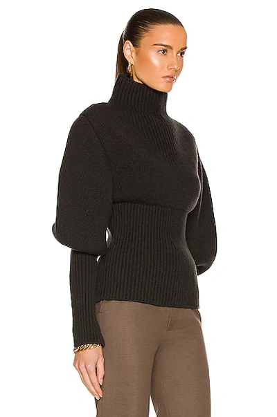 Bottega Veneta Wool Exaggerated Sleeves Sweater In Dark Green