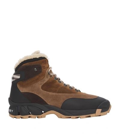 Shop Burberry Shearling-trim Tor Boots In Brown