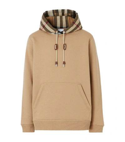 Shop Burberry Check Detail Hoodie In Brown