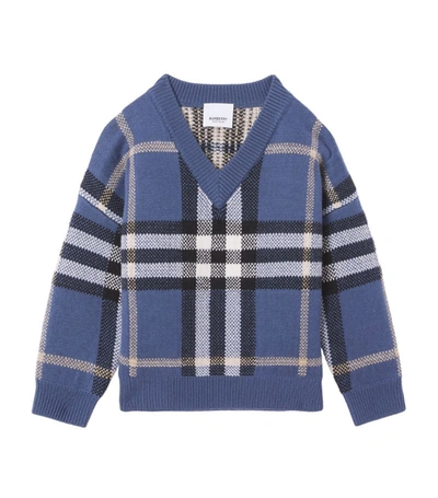 Shop Burberry Kids Wool-cashmere Intarsia Check Sweater (3-14 Years) In Blue