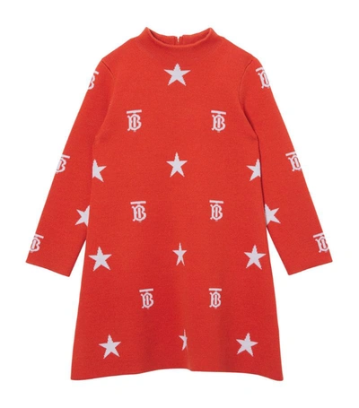 Shop Burberry Kids Wool-blend Star And Monogram Dress (3-14 Years) In Orange