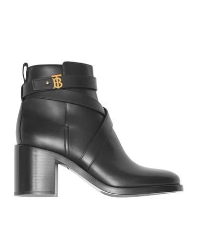 Shop Burberry Leather Monogram Ankle Boots 70 In Black