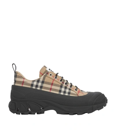 Shop Burberry Canvas Vintage Check Arthur Sneakers In Brown