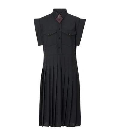Shop Burberry Pleated Shirt Dress In Black