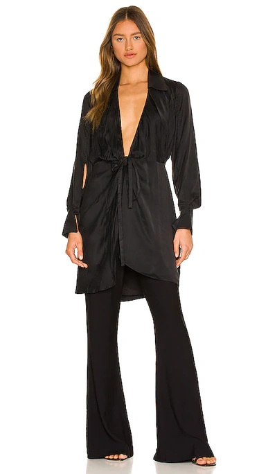Shop Jonathan Simkhai Standard Destiny Essentials Long Sleeve Wrap Dress In Black