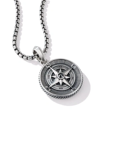 David Yurman Men's Sterling Silver Maritime Compass Amulet With Black Diamond In Silver