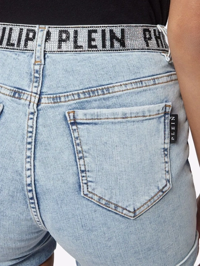 Philipp Plein Logo-waistband Denim Shorts In Blue