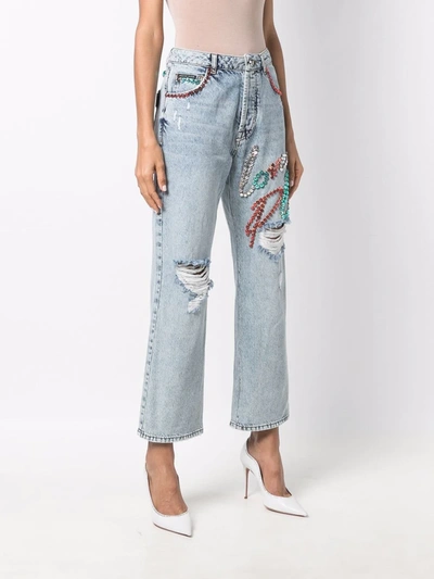 Shop Philipp Plein Stud-embellished Wide-leg Jeans In Blue