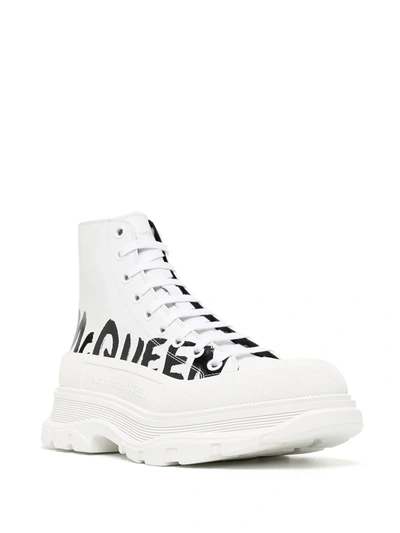 Alexander Mcqueen Men's Tread Slick Graffiti Logo Leather Lace-up Boots In White