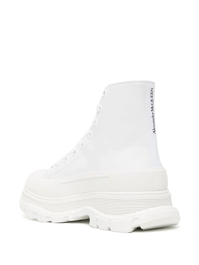 Alexander Mcqueen Men's Tread Slick Graffiti Logo Leather Lace-up Boots In White