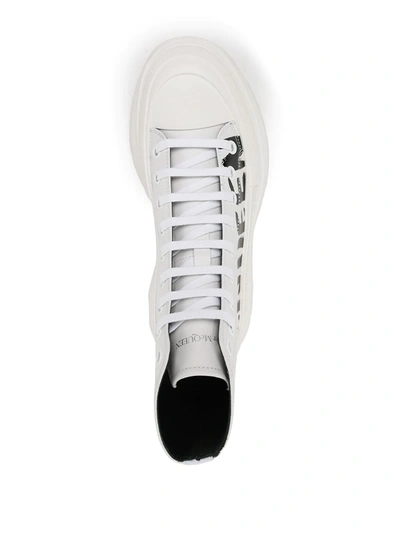 Alexander Mcqueen Men's Tread Slick Graffiti Logo Leather Lace-up Boots In White