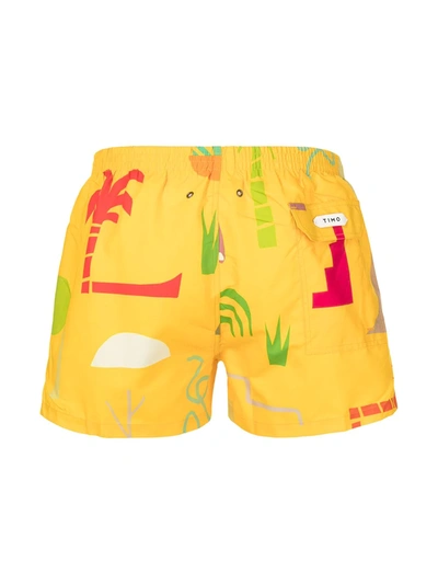 Shop Timo Trunks Hawaii Swim Shorts In Yellow