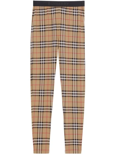 Shop Burberry Vintage Check Leggings In Brown