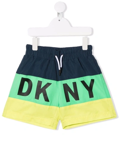 Shop Dkny Colour-block Swim Shorts In Blue